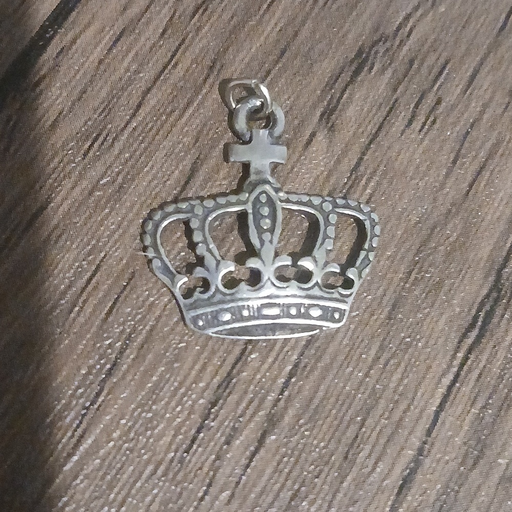 Sterling Silver Crown Cross Pendant Quality 3/4"